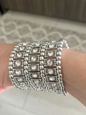 Silver Wide Bracelet Cuff with Rhinestones NWT